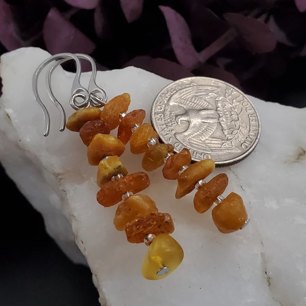 Genuine Nugget Amber Silver Earrings